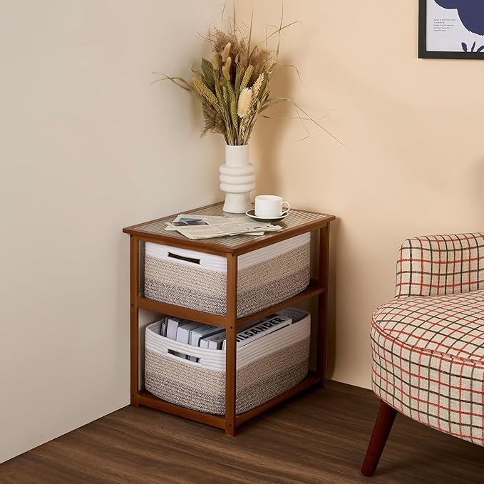 MiniArk Large Storage Baskets for Shelves, 17 x 13 x 7.5” Closet Organizers Bins for Clothes Blanket Towels, Baby Nursery, Toy Baskets Box, Woven Rope Baskets, 2 Packs Gradient Brown - Image 8