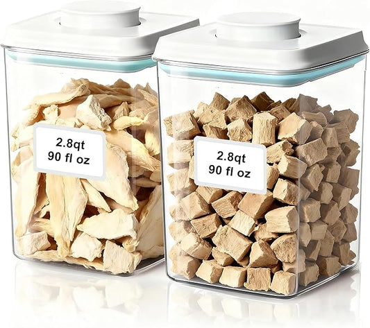Dog Cat Pop Food Storage Container Airtight Pet Treat Container 2.8qt*2 | Stackable Pet Storage Bin Pop Lid Plastic Container for Kibble & Treats BPA-Free One-Touch Opening for Kitchen Organizer by CozeyDaily