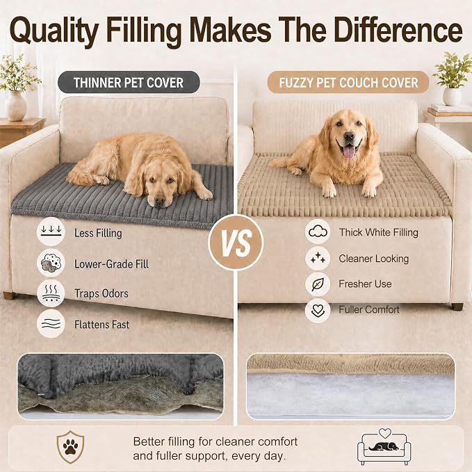decorUhome Couch Cover for Dogs, Non Slip Fuzzy Thick Pet Sofa Protector | Pet Friendly, Machine Washable, Fits 4-Cushion Sofa, Protects Against Pet Hair, Scratches & Daily Messes, Khaki, 27.6" x 88" - Image 6