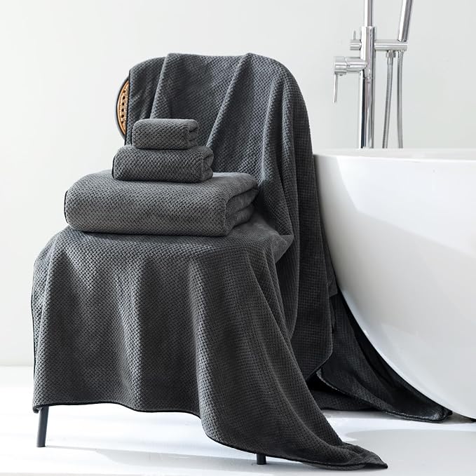 30x60 Inches Extra Large Bath Towels Set Super Soft Absorbent Luxury Microfiber Towels for Bathroom (Charcoal Grey, 6PCS) - Image 3