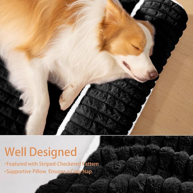 Orthopedic Large Dog Bed Pillow Pet Sofa Bed 42''X28'' Black | Egg-Crate Foam Pet Couch Large Sized Dog, Waterproof Removable Washable Cover,Furry Puppy Crate Mat With Nonskid Bottom - Image 5