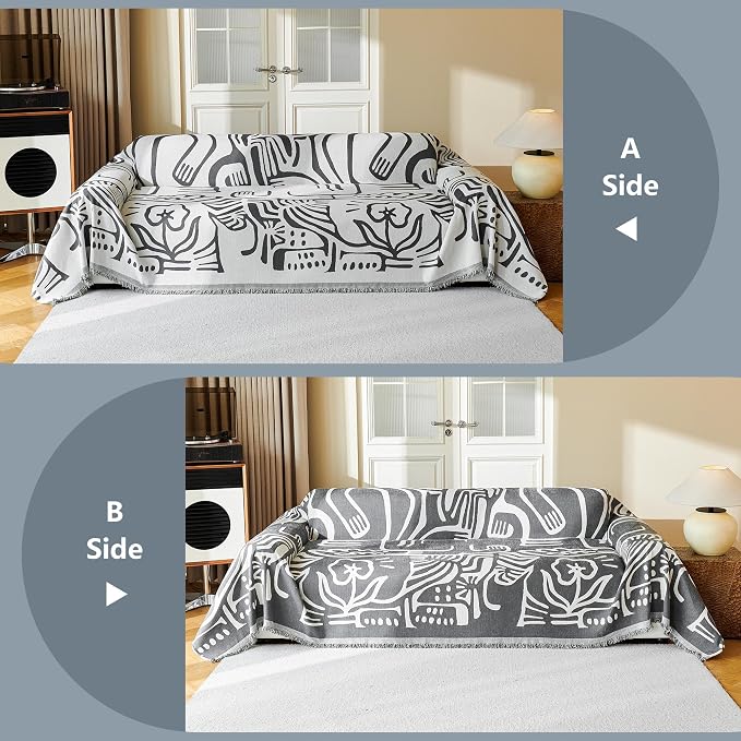 MYSKY HOME Couch Cover for Dogs, Washable Couch Covers, Sofa Covers for Sectional Sofa, Couch Cover 2 Cushion Sofa Dogs Furniture Protector, Chenille Sofa Covers for Pets, 71"x118", Abstract Dark Grey - Image 6