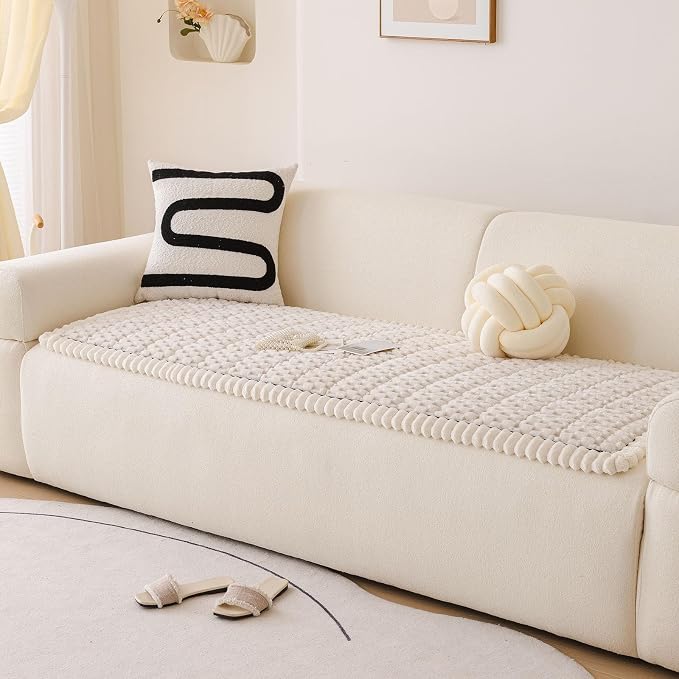 Faux Fur Couch Cover for Dogs Washable, Soft Cozy Non Slip Sectional Sofa Cover, Pet Couch Covers for 3 Cushion Sofa L Shaped, Furniture Protector for Pets Kids(Ivory,28"x59") - Image 4