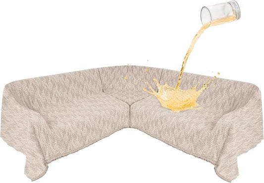 1OO% Waterproof Sectional Couch Covers for Dogs L Shaped Corner Sofa Cover Washable Chenille Sofa Slipcovers Blanket Modern Jacquard Pet Furniture Protector (91"x276", Light Khaki) by SYJOVIA