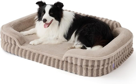 LE SURE Cute Cozy High Back Orthopedic L Plus Dog Bed,38" Hazel | Waterproof Pet Bed with Sides, Aesthetic Comfy Egg-Crate Foam Pet Couch Sofa, Removable Washable Cover, Non-Slip Bottom by Lesure