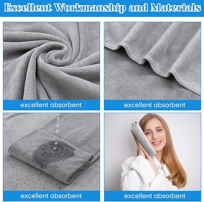 SmoothNovelty 16 Pack Microfiber Bath Towels Bulk 27'' x 60'' Oversized Beach Towel Highly Absorbent Extra Large Soft Drying for Shower Pool Salon Sauna Bathroom Gym Party (Simple,Light Grey) - Image 3