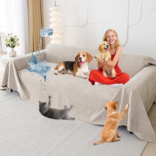 Loiion 100% Double-Sided Waterproof Dog Sofa Cover - Anti-Slip, Leakproof Couch Cover, Pet-Friendly Couch Protectors for Puppy, Large Dog, Kids and Pets134 X71 Almond by Loiion