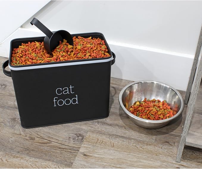 AuldHome Design Farmhouse Cat Food Container (Black) Enamel Look Rustic Cat Food Bin with Scoop - Image 8