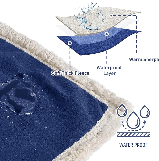 Catalonia Waterproof Blanket for Bed, Reversible Leakproof Throw | 80 x 90 Inch, Navy, Washable Protector Cover for Couch and Sofa, Stain Proof Blanket for Pets, Kids and Everyday Spills - Image 2