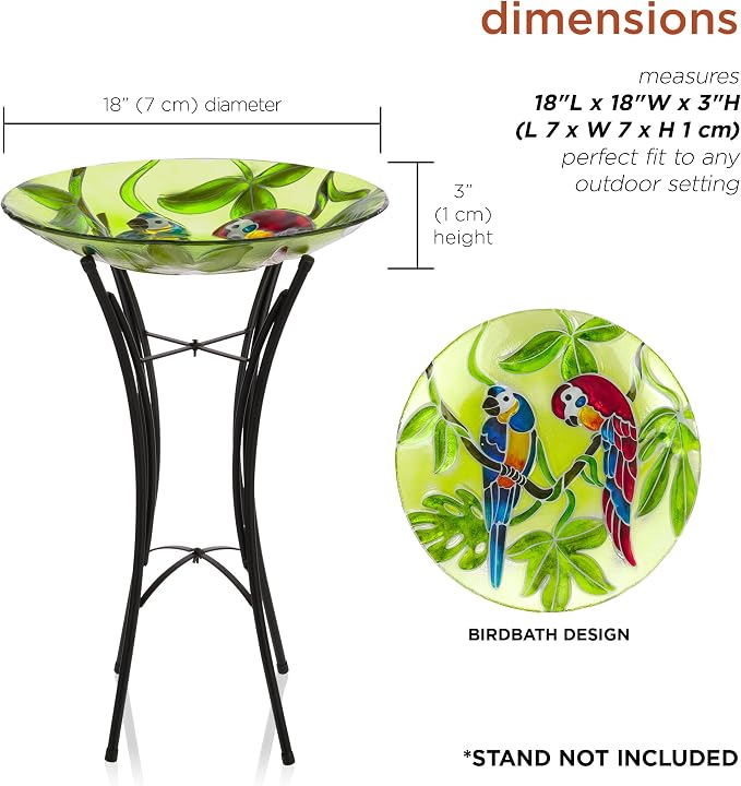 Alpine Corporation 18" Round Outdoor Birdbath Bowl Topper with Colorful Painted Parrot Design - Image 3