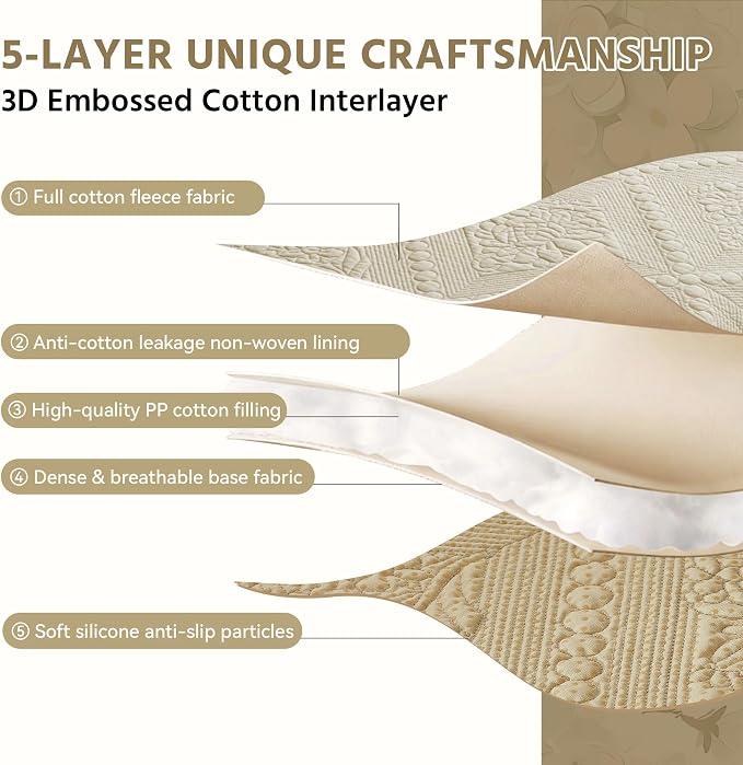 OTOB Quilted Pet Couch Cover Washable, Non-Slip Sofa Protector, 1 Piece | Khaki, 27.6"x59.1", Premium Cotton, Rustic Farmhouse Embroidery, All Seasons, Soft Thick, Breathable, Wear-Resistant - Image 5