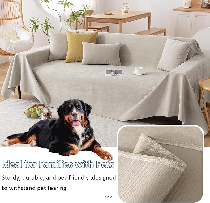 VClife Couch Covers Anti Scratch Sofa Covers for 2 Cushion Couch Sofa, Waterproof Pet Couch Cover for Dog Cat, Washable Couch Slipcover Modern Khaki Sofa Cover Throw Furniture Protector, 71"X102" - Image 4