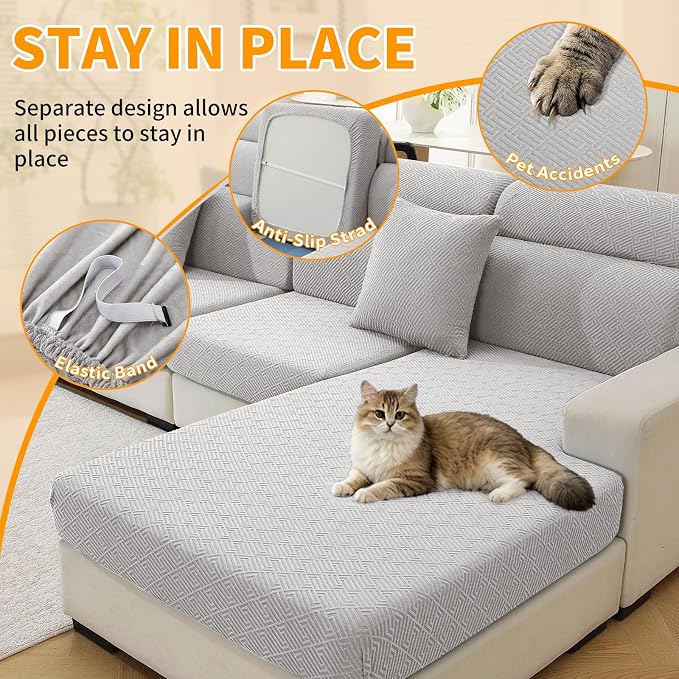 XINEAGE Couch Cushion Covers Seat Cushion Cover Thick Stretch Sofa Slipcovers 2 Piece Individual Couch Covers with Elastic Bottom(2 Seat Cushion/Backrest,Sliver Grey) - Image 5