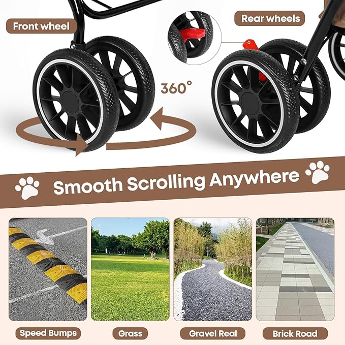 Double Pet Stroller for Dogs and Cats,Cat Strollers for 2 Cats,Double Dog Stroller for 2 Small Medium Dogs,4 Lockable Wheels/Lightweight/Folding,Khaki