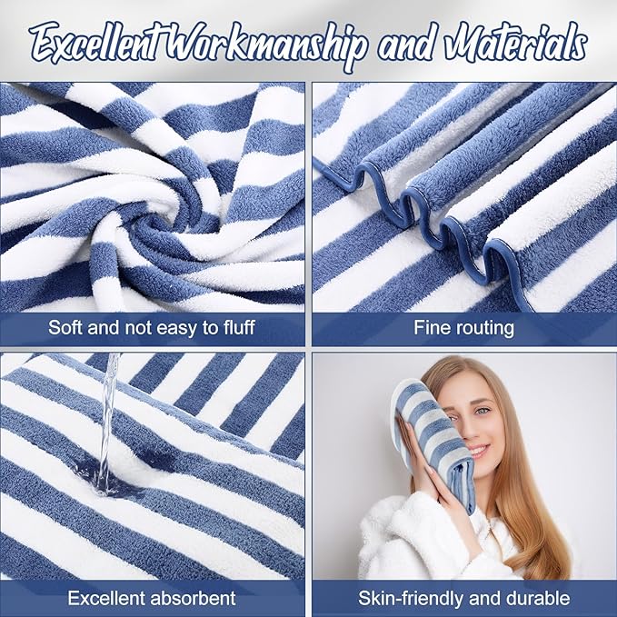 SmoothNovelty 16 Pack Microfiber Bath Towels Bulk 27'' x 60'' Oversized Size Bath Towel Highly Absorbent Extra Large Soft Drying for Beach Shower Summer Salon Sport Gym Party (Stripes,Haze Blue) - Image 3