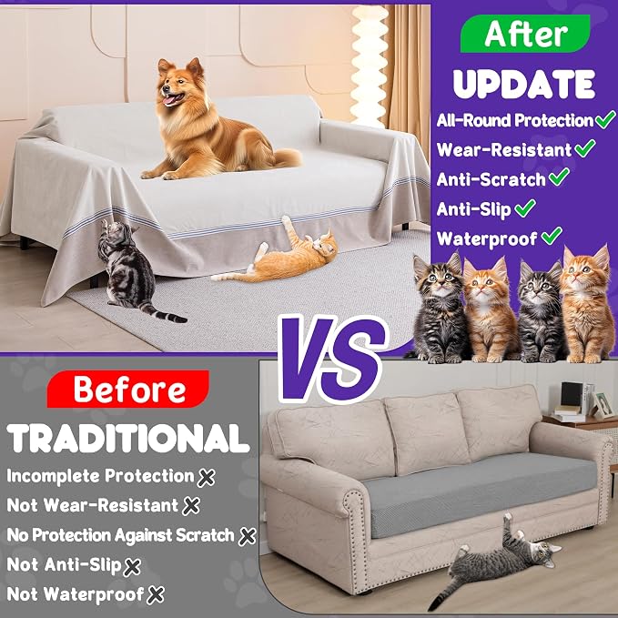 Loiion Cat Scratch Proof Furniture Protector Waterproof Sofa Cover 150"x91" | Pet-Friendly Couch Protector, Anti-Scratch & Anti-Slip Sofa Cover For Cats Dogs Kids, Machine Washable - Image 4