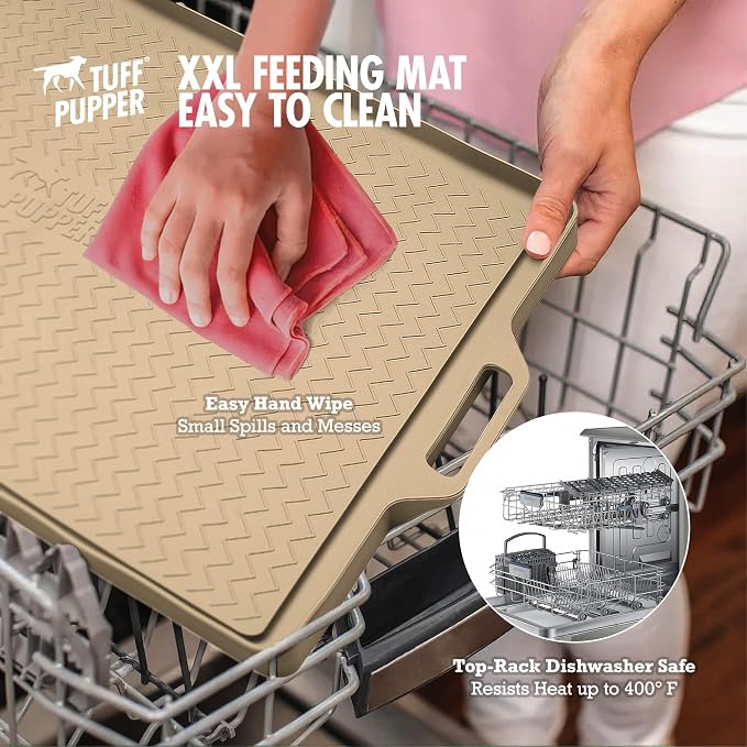 Tuff Pupper 36x24 XXL Dog Feeding Mat for Food and Water | Dog Food Mats for Floors | Waterproof Dogs Water Bowl Mats | Dogs Placemats Pet Food-Mat | Silicone Feeding Mat for Cats and Cat Bowls - Image 7