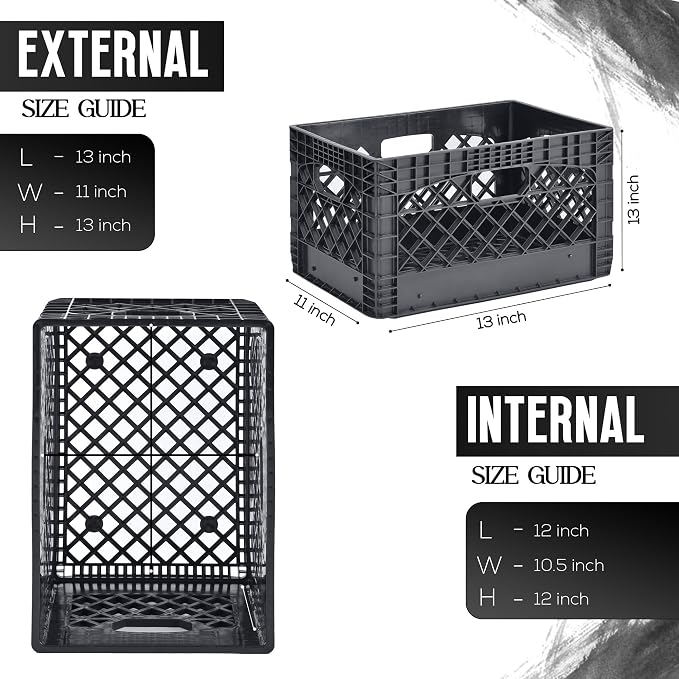 Juggernaut Storage 3-Pack 24-Quart Heavy-Duty Plastic Stackable Milk Crates | Open Bin Basket with Handles, Organizers for Home, Office, Dorm, and Car Organization, Black - Image 3