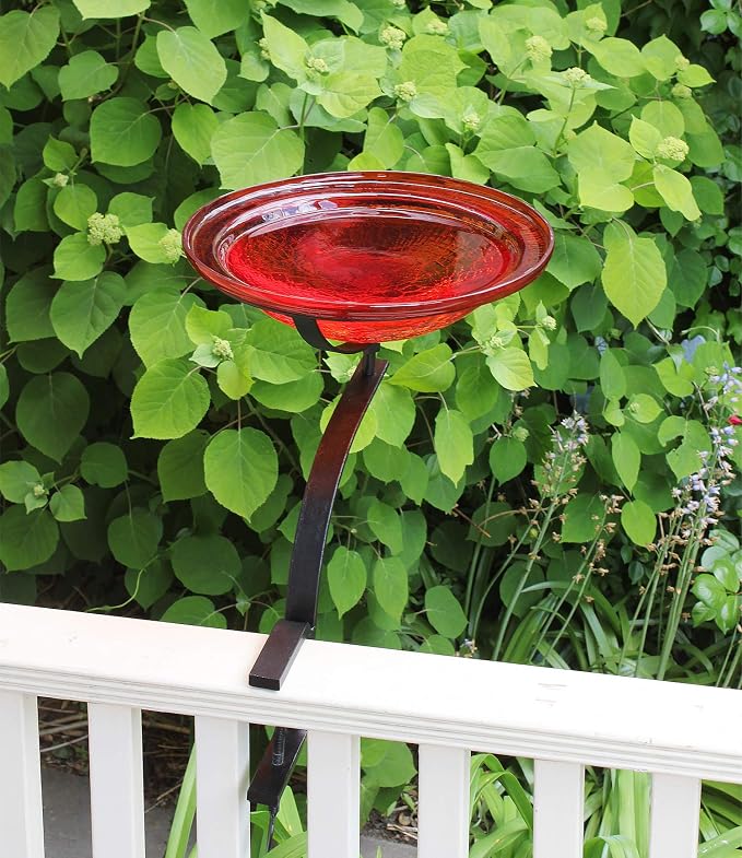 Achla Designs CGB-09R-RM 12 Inch Red Crackle Rail Mount Bracket Birdbath - Image 6