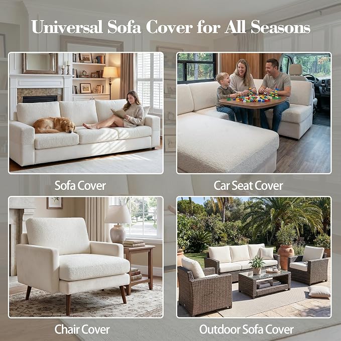 OHSIO Couch Cushion Covers for Sectional Sofa, Stretch Soft Sofa Slipcovers Washable Wear-Resistant Universal Furniture Protector for Living Room(3 Seaters Covers, Ivory) - Image 8