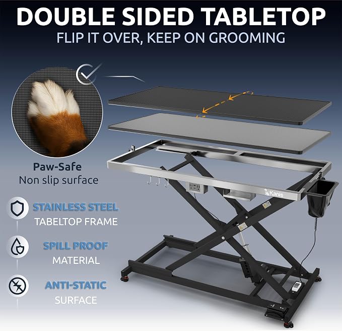 KANIS Professional Electric Dog Grooming Table - Heavy Duty | Height Adjustable Pet Grooming Table w/Leveling Wheels, Dog Grooming Arm, Anti-Slip Tabletop & Tool Organizer (Black, 60") - Image 5