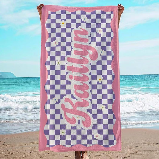 JML Personalized Beach Towel with Name, Custom Flower Beach Towel, Customized Microfiber Pool Towel, Quick Dry & Absorbent Swim Towel for Adult,Anniversary, Birthday, Summer Holiday,Vacation by JML