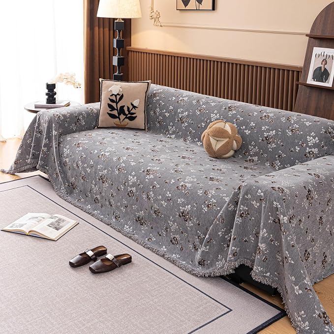 ROOMLIFE Couch Cover 3 Cushion Sofa, Washable Non Slip Furniture Sofa Protector Cover, Soft Chenille Sofa Slipcovers Sectional L Shape Dogs Couch Cover Throw Blanket with Tassels 71''X150'' - Image 3