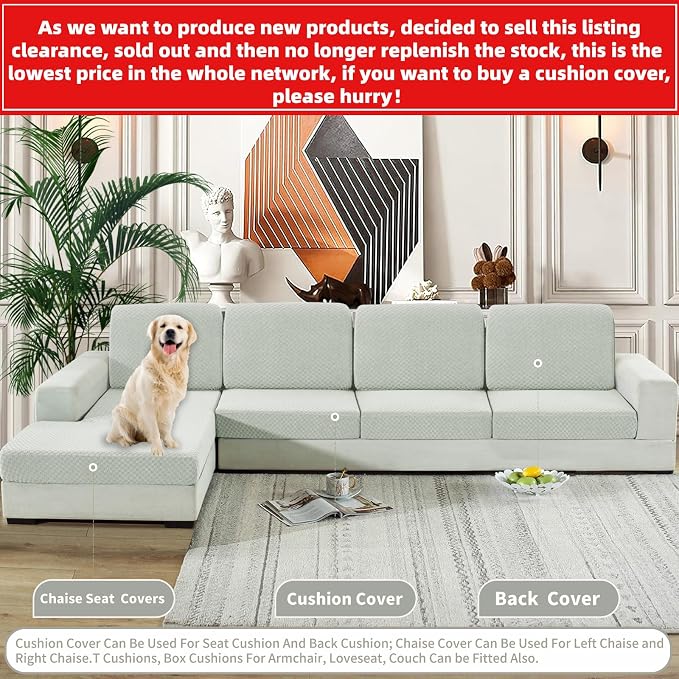 【Clearance】 Stretch Individual Cushion Covers Large Sofa Seat Cushion Slipcovers Soft Couch Cover Replacement Large Checkered Furniture Protector with Elastic Bottom (3 Pcs XL Cushion Covers, Ivory) - Image 2