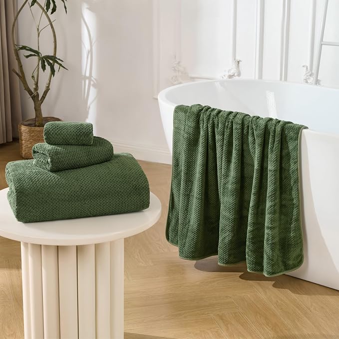Extra Large Bath Sheets Set 6-Piece, 2 Bath Towels 40x80 Inches, 2 Hand Towels, 2 Washcloths, Soft Absorbent Quick Dry Microfiber Towels for Bathroom Beach Pool Gym Spa, Olive Green - Image 4