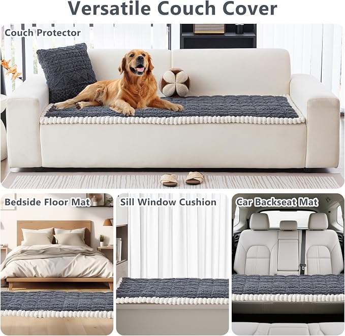 DREAMINGO Couch Cover for Dogs Washable - Fuzzy Sofa Covers Pet Friendly 27.6"x82.7", Soft Non Slip Pet Couch Cushion Protector Dog Bed Mat in Dark Grey - Image 4