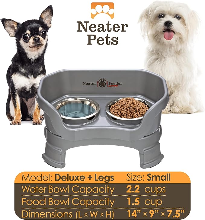 Neater Feeder Deluxe Mess-Proof Elevated Dog Bowls for Small Dogs (Up to 19 lbs), 2 Height Adjustable (6” & 7.5”) No-Spill Raised Dog Bowl Stand, Stainless Steel Food Bowl Set, Made in USA, Gunmetal - Image 2