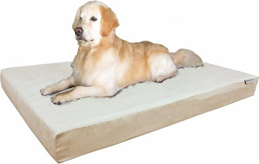 Dogbed4less Waterproof Orthopedic Cooling Memory Dog Bed for Large and Extra Large Dogs, Suede Khaki Color, Jumbo 55X47X4 Inches by Dogbed4less
