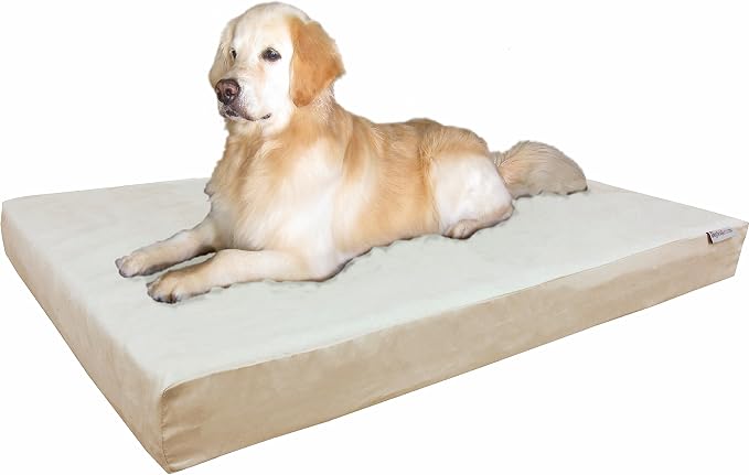Dogbed4less Jumbo Waterproof Orthopedic Memory Foam Dog Bed for Large Dogs, Washable Durable Cover and Extra Pet Bed Case, 55"X47"X4", Khaki by Dogbed4less