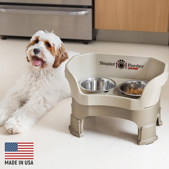 Neater Feeder Deluxe Mess-Proof Elevated Dog Bowls for Medium Dogs (19–40 lbs), 2 Height Adjustable (10” & 12.5”) No-Spill Raised Dog Bowl Stand, Stainless Steel Food Bowl Set, Made in USA, Cappuccino - Image 2