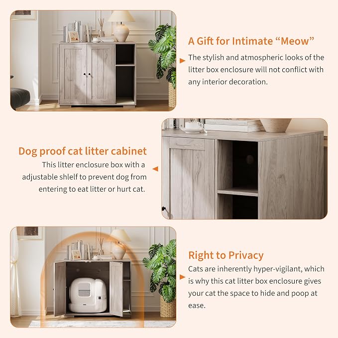 Extra Large Cat Litter Box Enclosure Furniture – Dog-Proof Cabinet with Scrape-resistant Pad, Built-in Outlet, Storage Space for Cat Accessories – Fits Automatic Litter Boxes – Indoor Cat House | Dog-Proof Cabinet with Scrape-resistant Pad, Built-in Ou... - Image 6