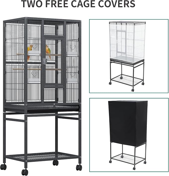 YITAHOME 53.9 inches Metal Bird Cage for Parakeets | Large Parrot Cages with Seed Catcher & Birdcage Cover with Rolling Stand & Brakes for Lovebirds Cockatiels Pigeon Finches - Image 4