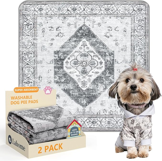 Lahome Super Absorbent Washable Pee Pads for Dogs - Secure Floor Protection - Non-Slip, Leakproof Reusable Pads for Training, Crates & Playpens (2 Pack, 36"x36", Gray) by Lahome