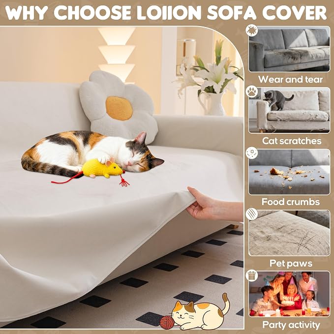 LOllON Cat Scratch Couch Cover Waterproof 118"x91" Non-Slip | Pet-Friendly Couch Protector, Anti-Scratch & Waterproof Sofa Cover For Cats Dogs Kids, Machine Washable - Image 7