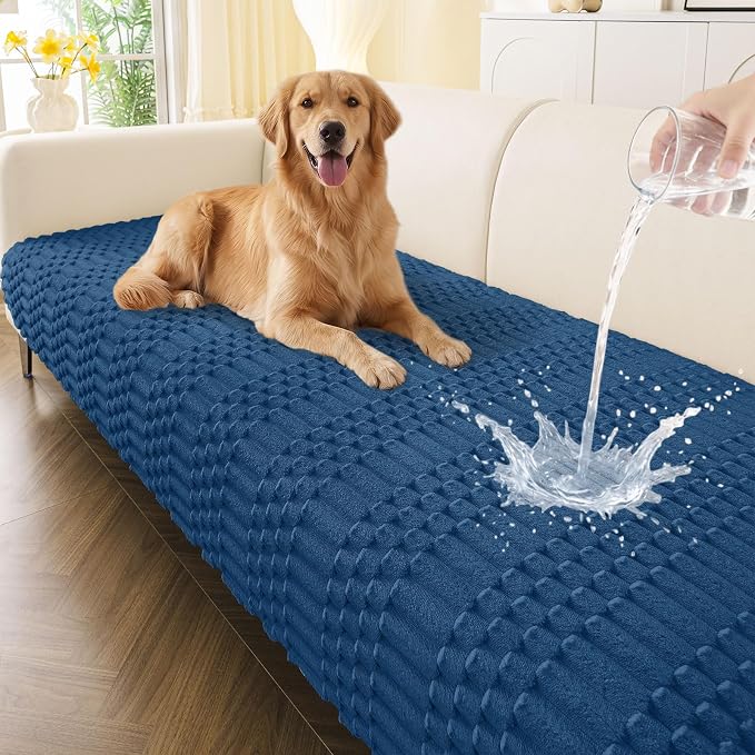 Smiry Waterproof Couch Covers for Dogs Washable, Non Slip Pet Sofa Cover | Plush Scratch Resistant Flannel Furniture Protector for Dogs, Navy, 36" x 88" by Smiry