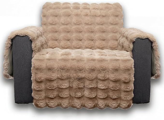 Plush and Fuzzy Shaggy Couch Cover, Dog Pad Faux Fur Sofa Cover, Water Resistant Slipcover, Non-Slip Furniture Protector for Kids,Dogs,Cats.(Light Brown-Bubble, Small-XL Chair) by SNUGGLESINTO