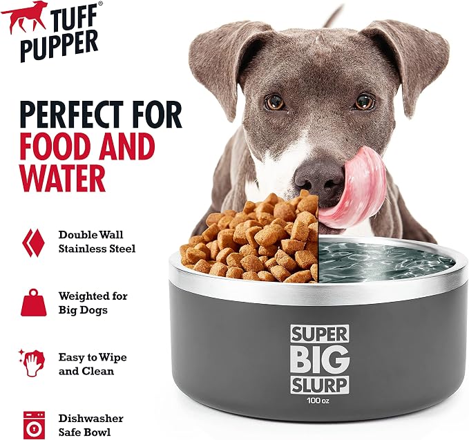 Tuff Pupper 100 oz Heavy Duty Insulated Stainless Steel Dog Bowl for Large Dogs, Non-Slip Base, Dishwasher Safe - Image 3