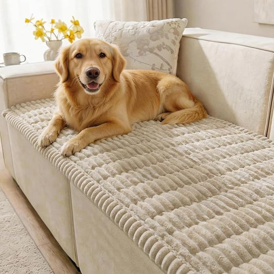 SureFit Couch Covers for Dogs,Non-Slip Washable Pet Friendly Sofa Protector | Non-Slip Paw Print Grip,Sofa Slipcovers for 3 Cushion Couch,Soft Thick Furniture Protector for Sofa Cushions(28"x83"Khaki) by SureFitInc