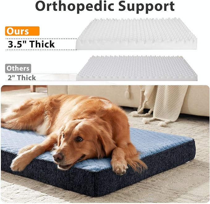 JOEJOY XL Dog Beds Large Sized Dog, Orthopedic Big Dogs Crate Bed with Washable Removable Cover, Extra Thick Egg-Crate Memory Foam Pet Beds up to 80 lbs, Blue, 41"x27" - Image 4