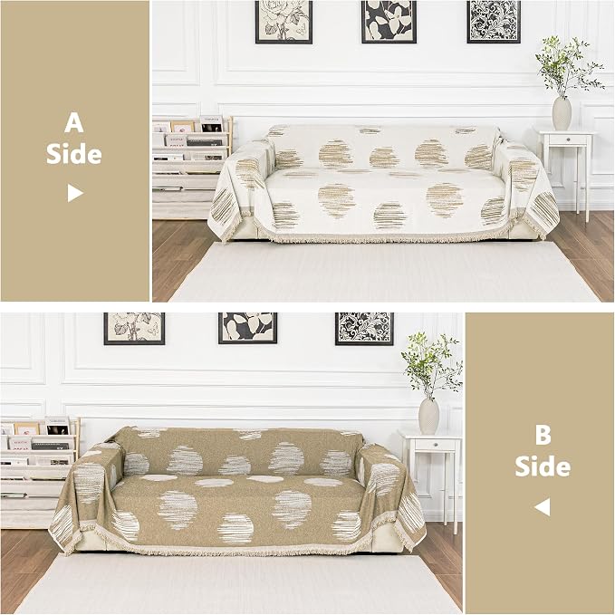 MEETSKY Couch Cover for Dogs Couch Covers for 3 Cushion Couch Sofa Simple Modern Sofa Covers for Loveseat L Shaped Chenille Couch Cushion Covers for Dogs Kids Easy Install, 91" X134", Khaki - Image 4