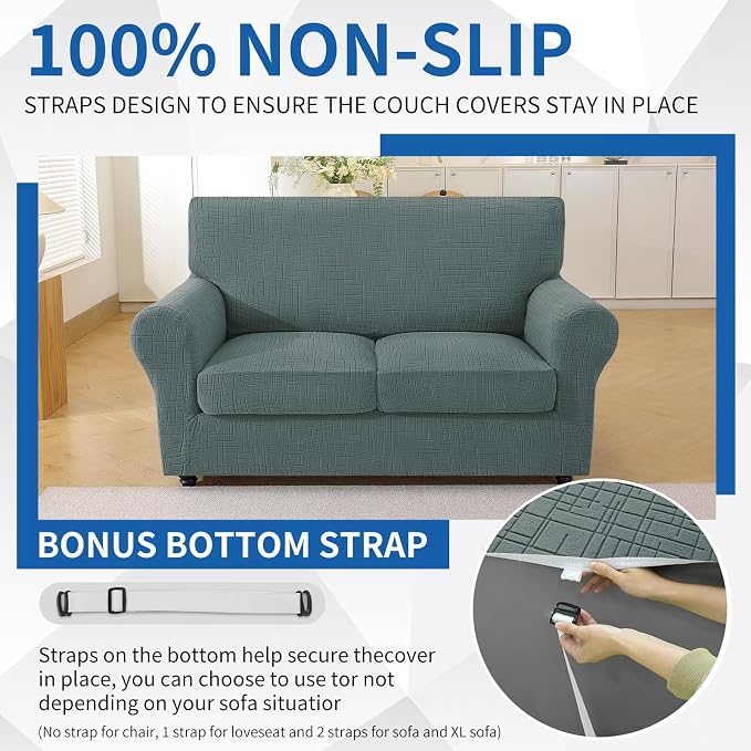CYCMCAO 3 Piece Stretch Sofa Cover Couch Covers for 2 Cushion Couch, Loveseat Covers Stay in Place, Sofa Covers Washable with Elastic Bottom for Dogs (Sage Green), 71"-91" (2 Cushion Sofa) - Image 7