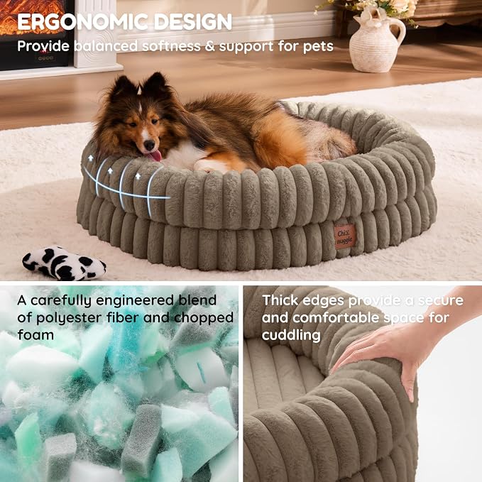 ChiXnuggle Orthopedic Dog Bed, Washable Cover, Faux Fur Bolster Pet Couch | waterproof,egg crate foam,non-slip bottom,for small medium dogs,taupe,30*24*7,dog sofa,puppy bed - Image 4