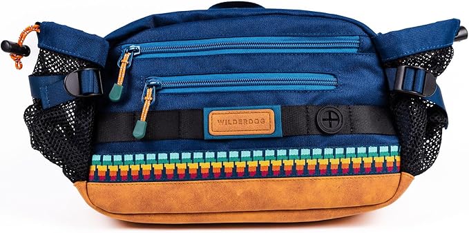 Wilderdog Mega Hip Pack with 3-Liter Capacity, Two Mesh Water Bottle Pockets, Interior Key Loops, Adjustable Straps, and Poop Bag Dispenser (Pacific Blue) by WILDERDOG