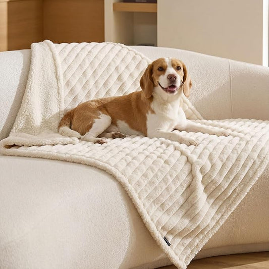 Bedsure ComfyFleece™ Waterproof Dog Blankets for Large Dogs,40x50 Cream | Soft Plush Couch Cover,Washable Corduroy Fleece for Furniture Protector,Cozy Calming Reversible Pet Blanket for Senior Dogs by Unknown