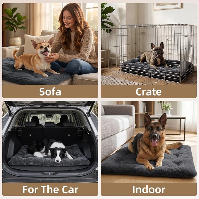 Dog Bed 42" for Metal Crate Pad,Washable Sleeping Mat for Medium/Large Pets | Soft faux rabbit fur, non-slip,machine wash/dry, plush cushioning, for crates, floors & travel, multiple sizes for all breeds - Image 3