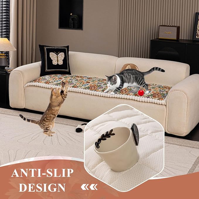STACYPIK Retro Floral Pet Couch Seat Covers Thick Quilted Sofa Cushion Covers for Dogs Washable 3 Seater Non Slip Slipcover Sofa Seat Protector Pet Proof Mat Bed Cover for Sectional-27.6X82.7IN - Image 6